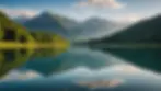 Eye-level view of a serene landscape reflecting calm waters