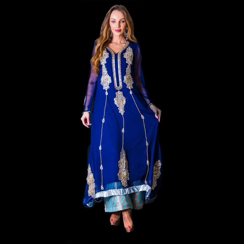 Thumbnail: Gorgeous dress in blue embellished with beautiful stone work. 