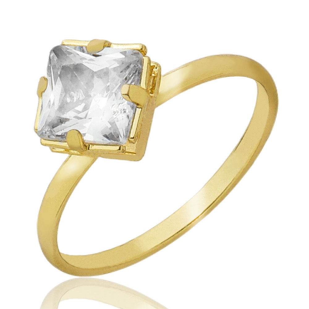 Anel Pedra Carrê Zircônia 6mm — Folheado em Ouro