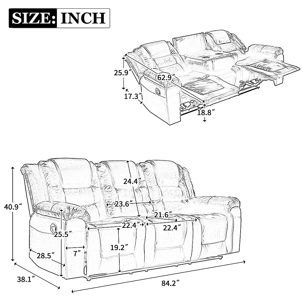 Thumbnail: Home Theater Recliner Set Manual Recliner Chair With Wide Armrest, Two Built-In