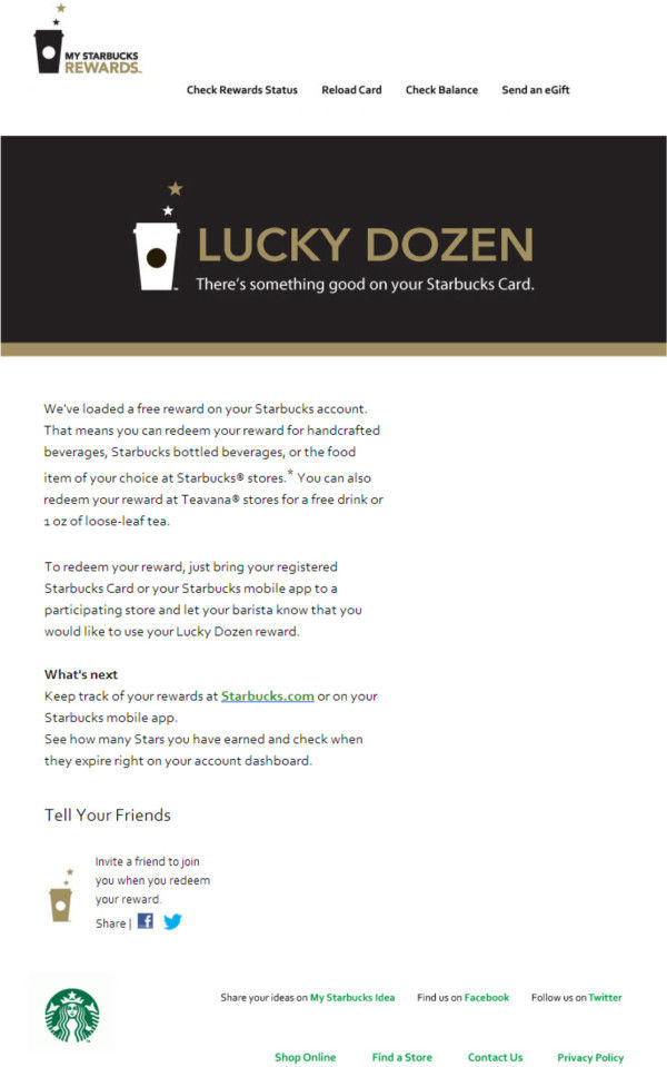 Starbucks Loyalty Reward Email
