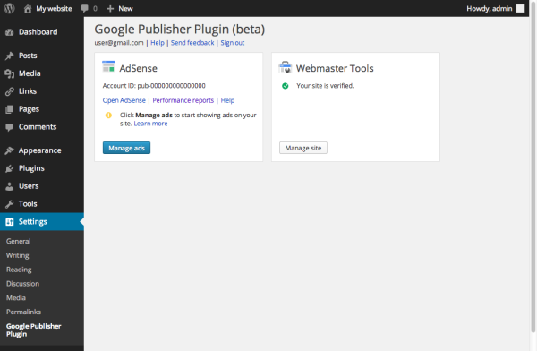 Google WordPress Plugin AdSense Webmaster Tools