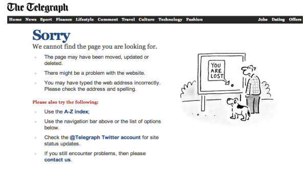 Telegraph 404 page