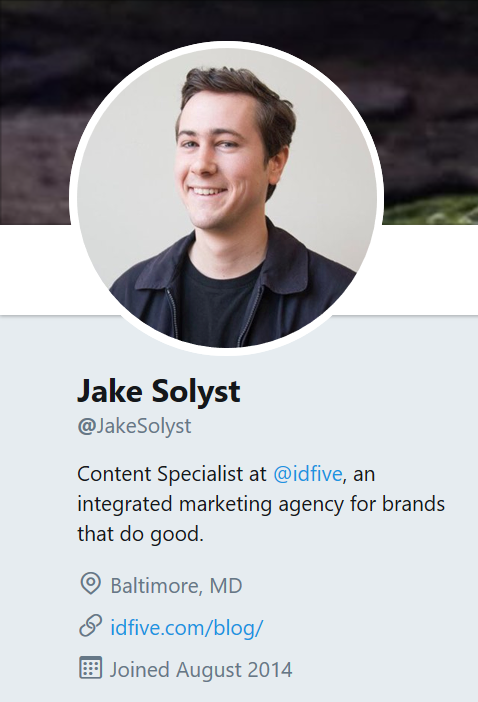 Twitter Profile for Jake