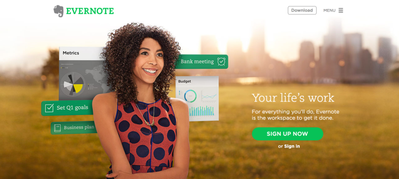 Evernote landing page