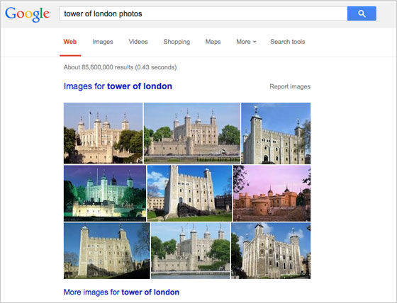 Google search results for the keyword phrase: photos tower of london
