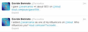 Klout's +K and Add Influencer in action