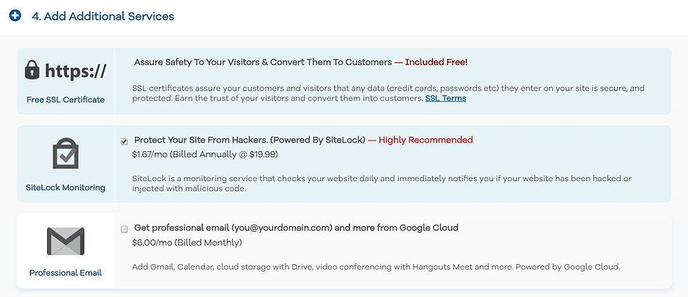 HostGator Additional Servcies