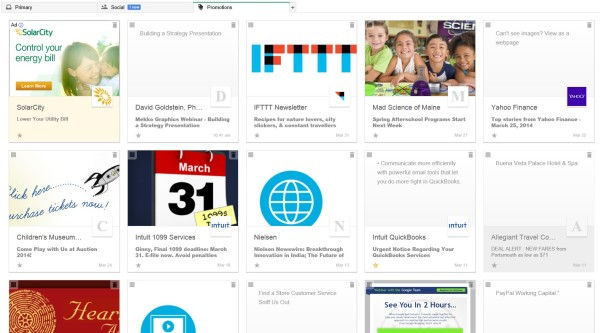 Gmail promotions tab grid view