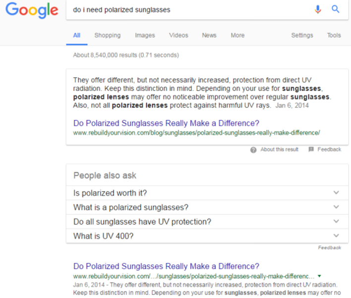 FeaturedSnippetSunglassesExample