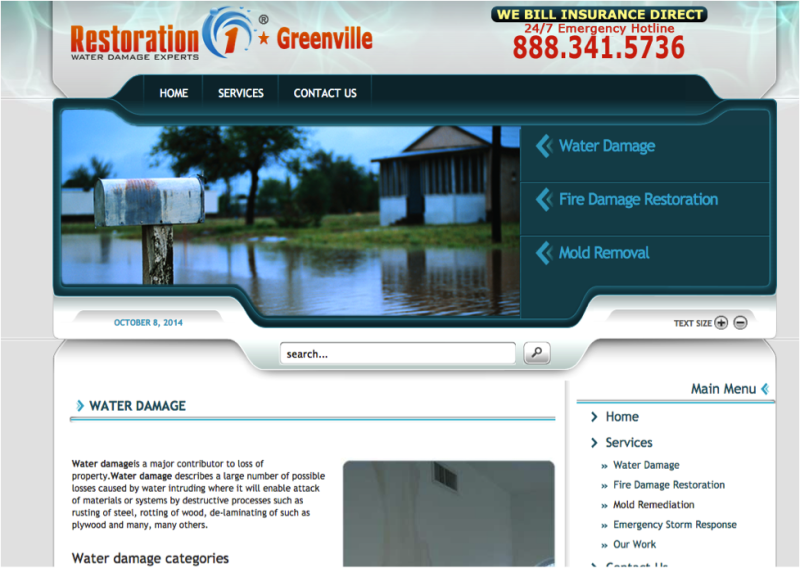 website for flood repair uses pictures of water damage