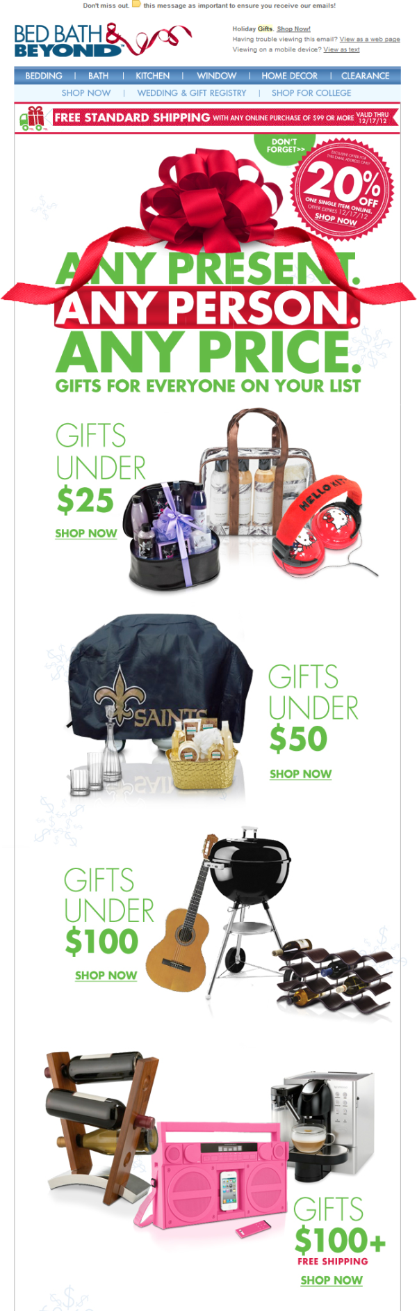 Bed Bath and Beyond - Shop By Price