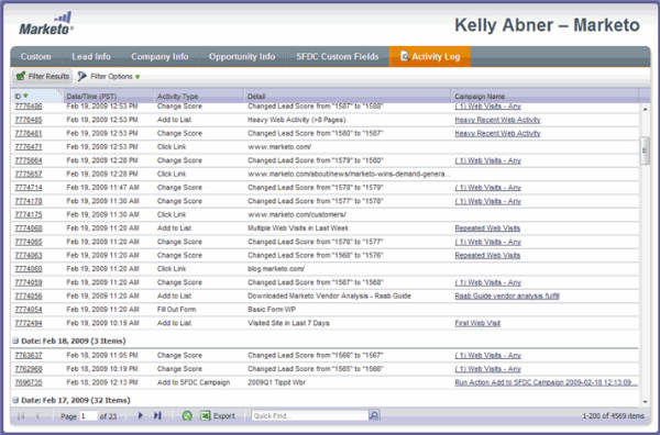 activity log report example-marketo