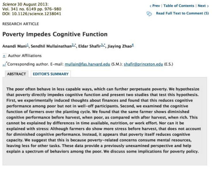 poverty impedes cognitive fucntion