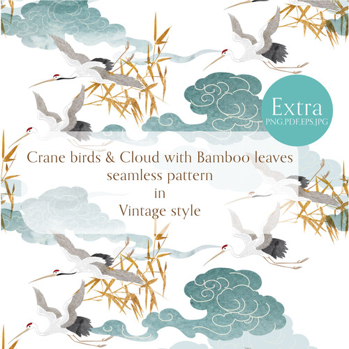 Crane in the Clouds.』silkscreen coat⑦ Crane birds and cloud with