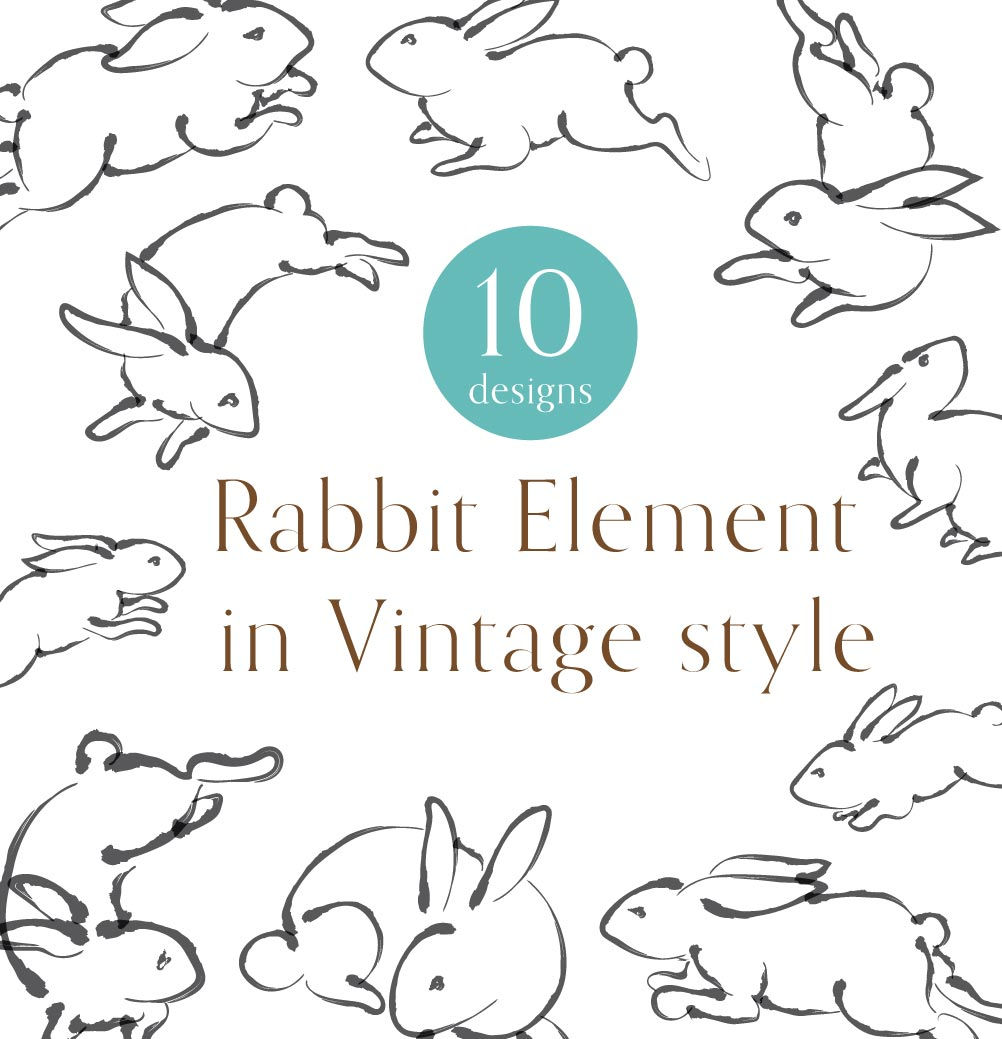 Rabbit elements in Chinese painting style.