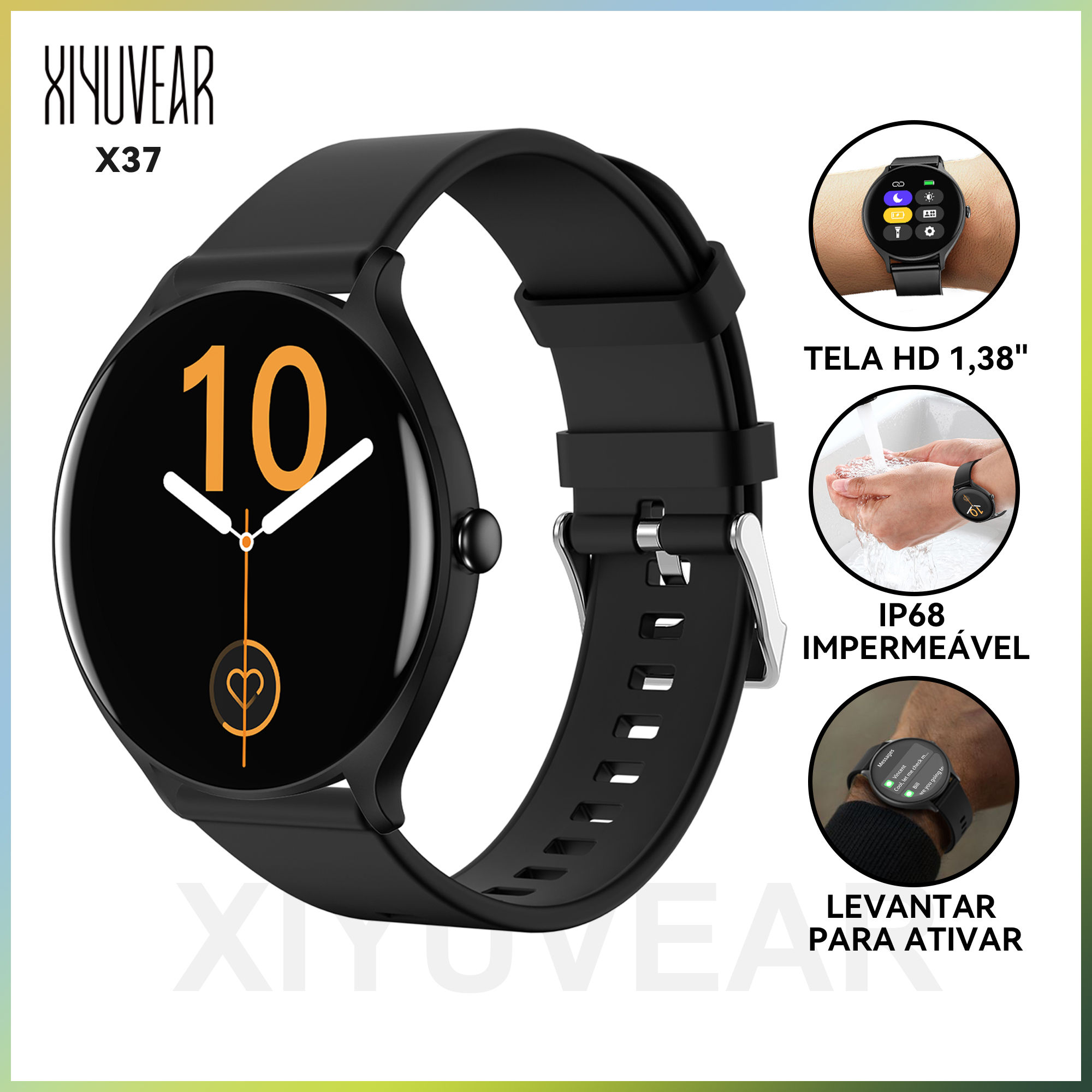 Smartwatch X37 Ip68 Tela Redonda 1,38" Touch Modos Esportivos, Chamadas e Mensag