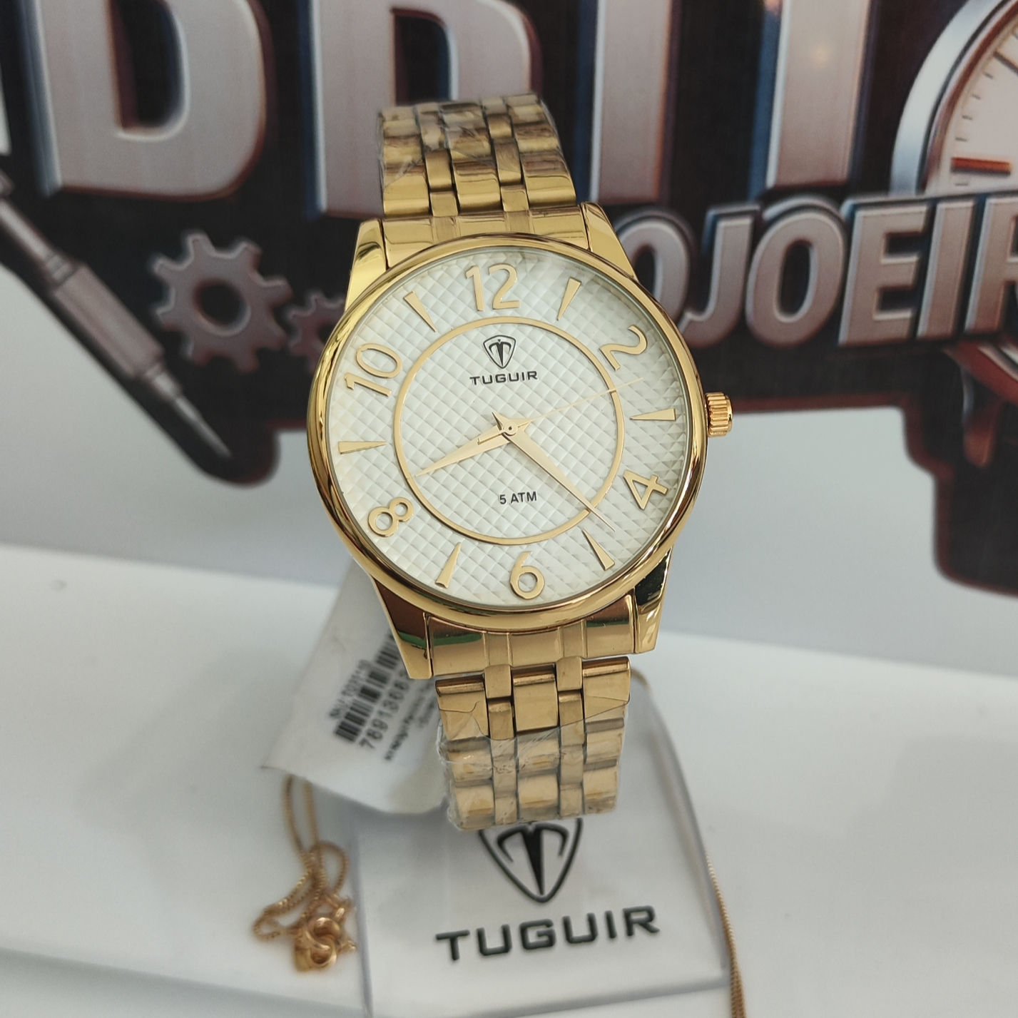 Relógio Feminino TUGUIR Analógico 2135 Dourado Mostrador Branco 39mm