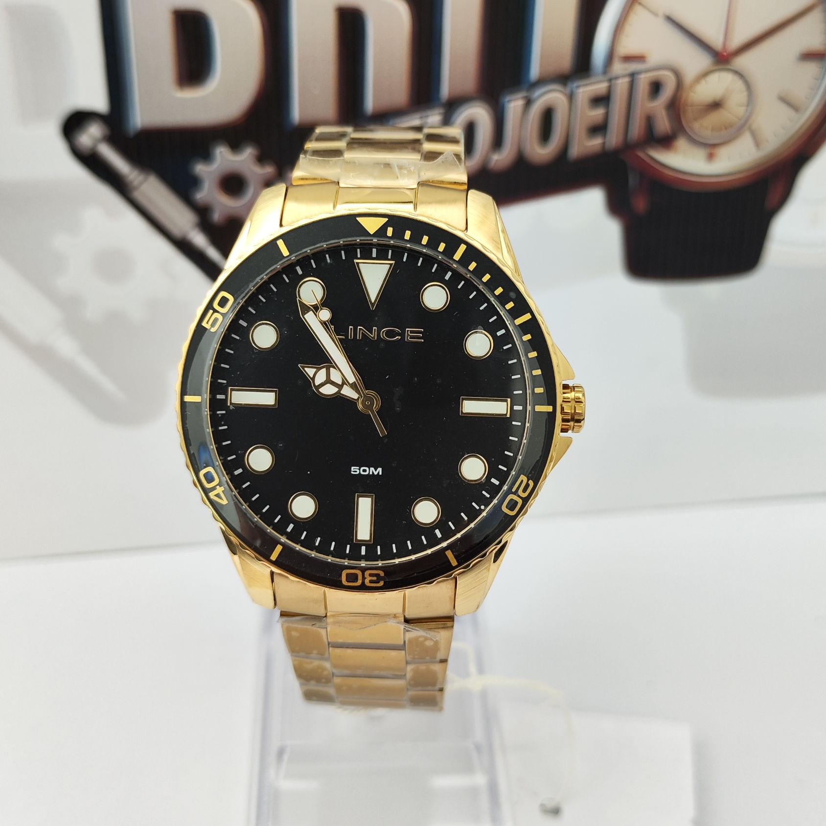 Relógio LINCE Masculino Dourado, A prova D'água