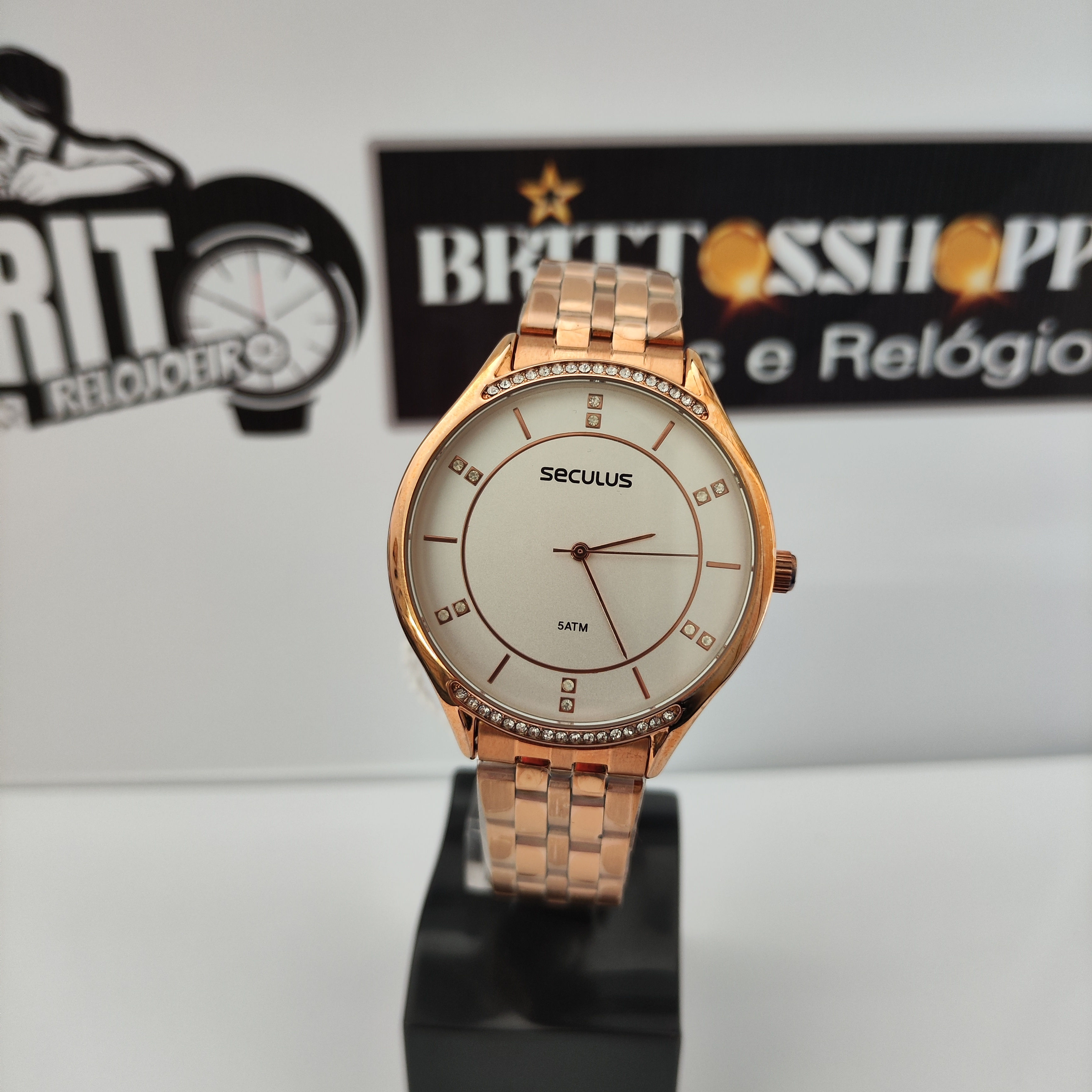 Relógio Seculus Feminino Rosê, Com cristais.