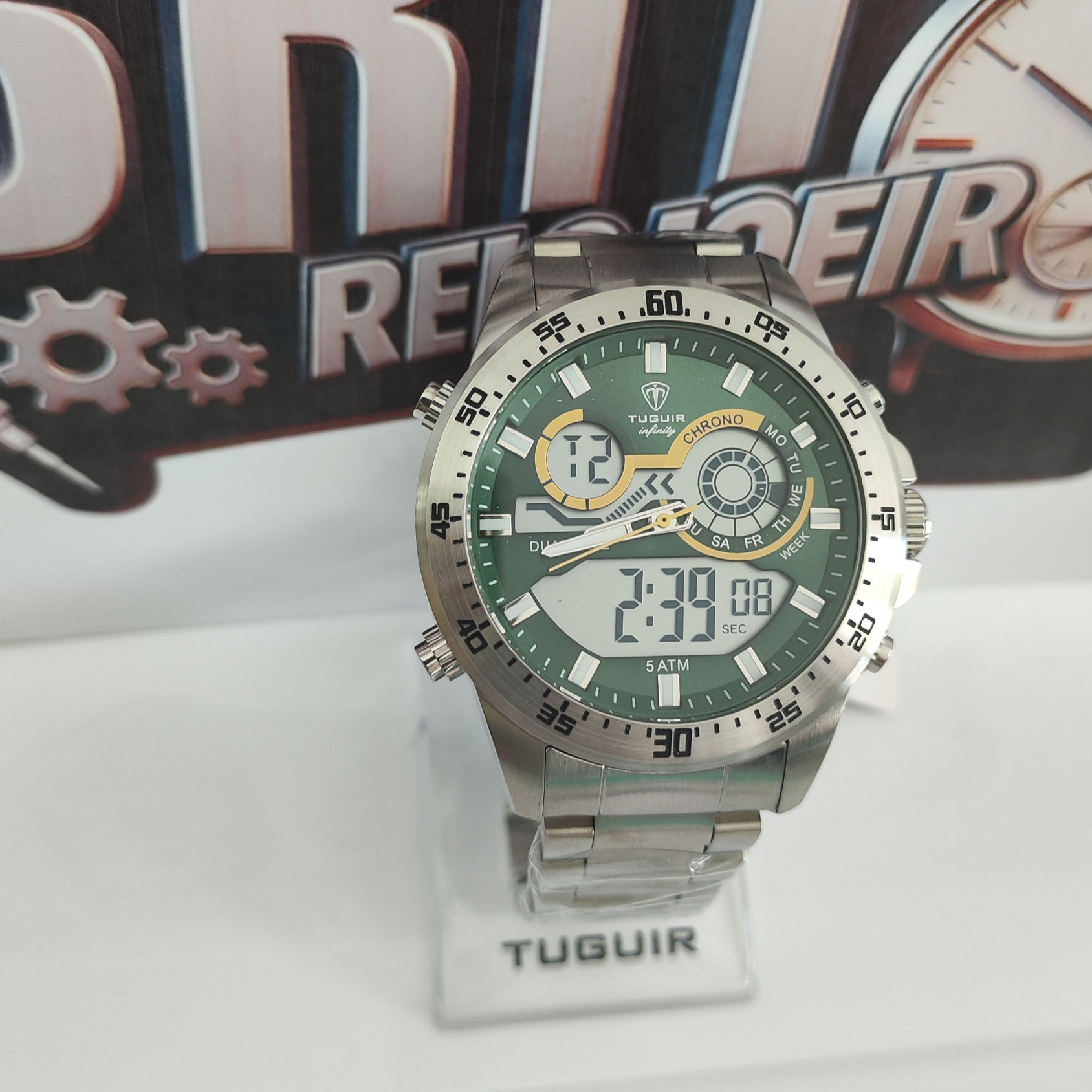 Relógio Masculino TUGUIR Infinity 2 em 1 DTgi37021 - Aço, Mostrador Verde