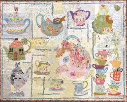 Tea Party is the Tea Cup and Tea Pot Collage Quilt Pattern By Laura Heine