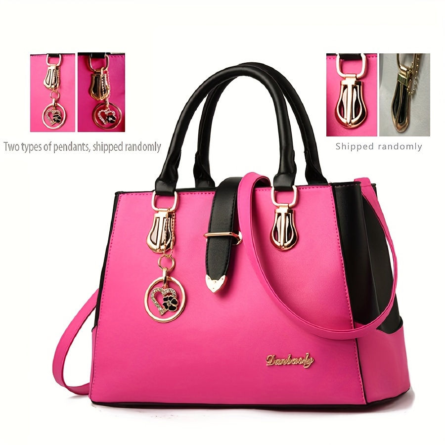 Thumbnail: Women's Letter Detail Shoulder Bag, Elegant Double Handle Purse,