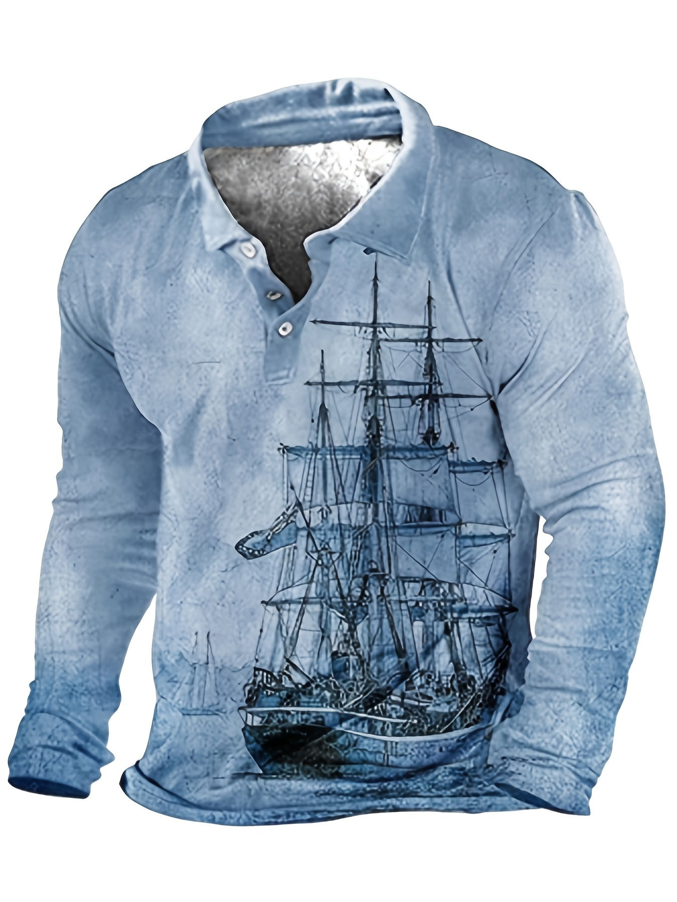 Plus Size Men's 3D Sailboat Print Lapel Shirt
