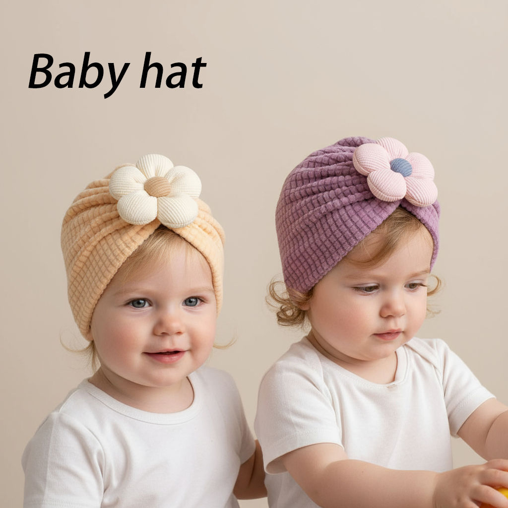 New Cute Flower Solid Color Knitted Baby Headband Baby Toddler Hat Warm Hat Newb