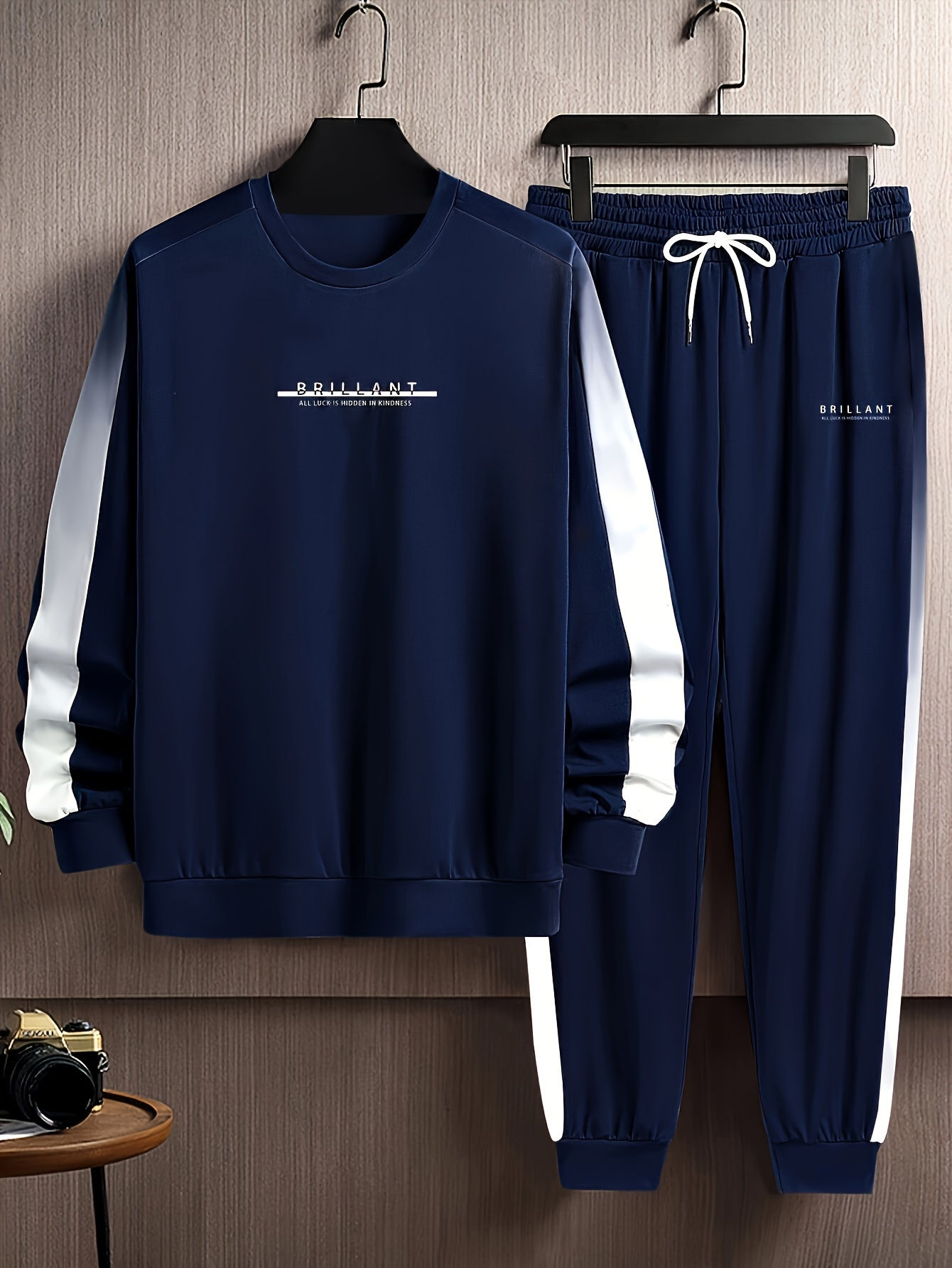 Plus Size Men's Contrast Color Sweatshirt & Sweatpants Set