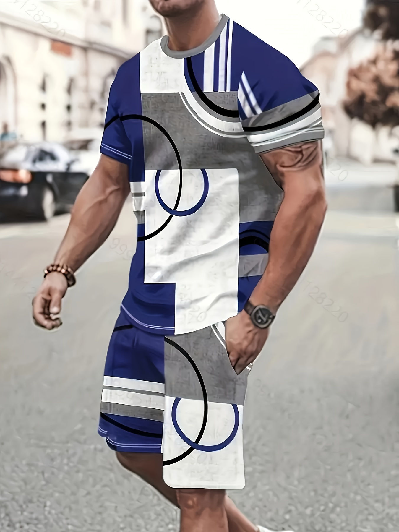 Plus size 2-piece men's fashionable printed pattern short sleeved