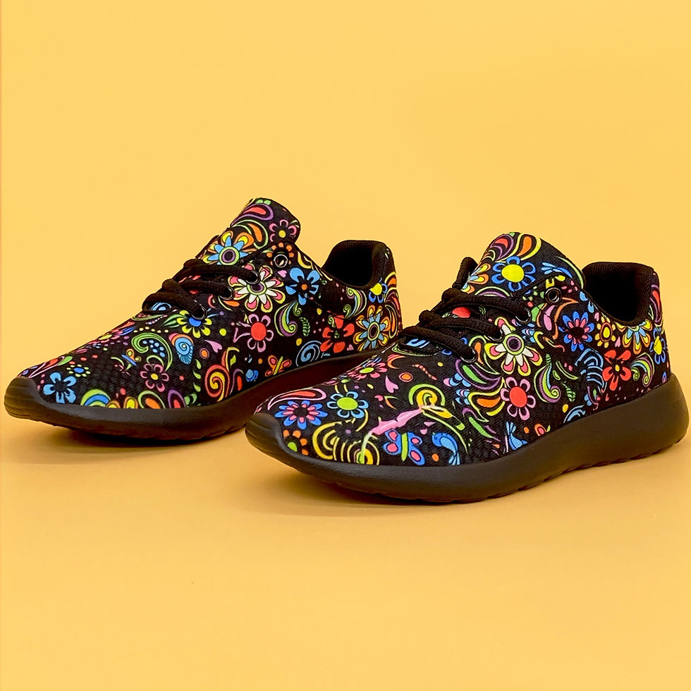 Thumbnail: Women's Mexican Flower Pattern Lightweight Sneakers, Lace-Up Running Shoes