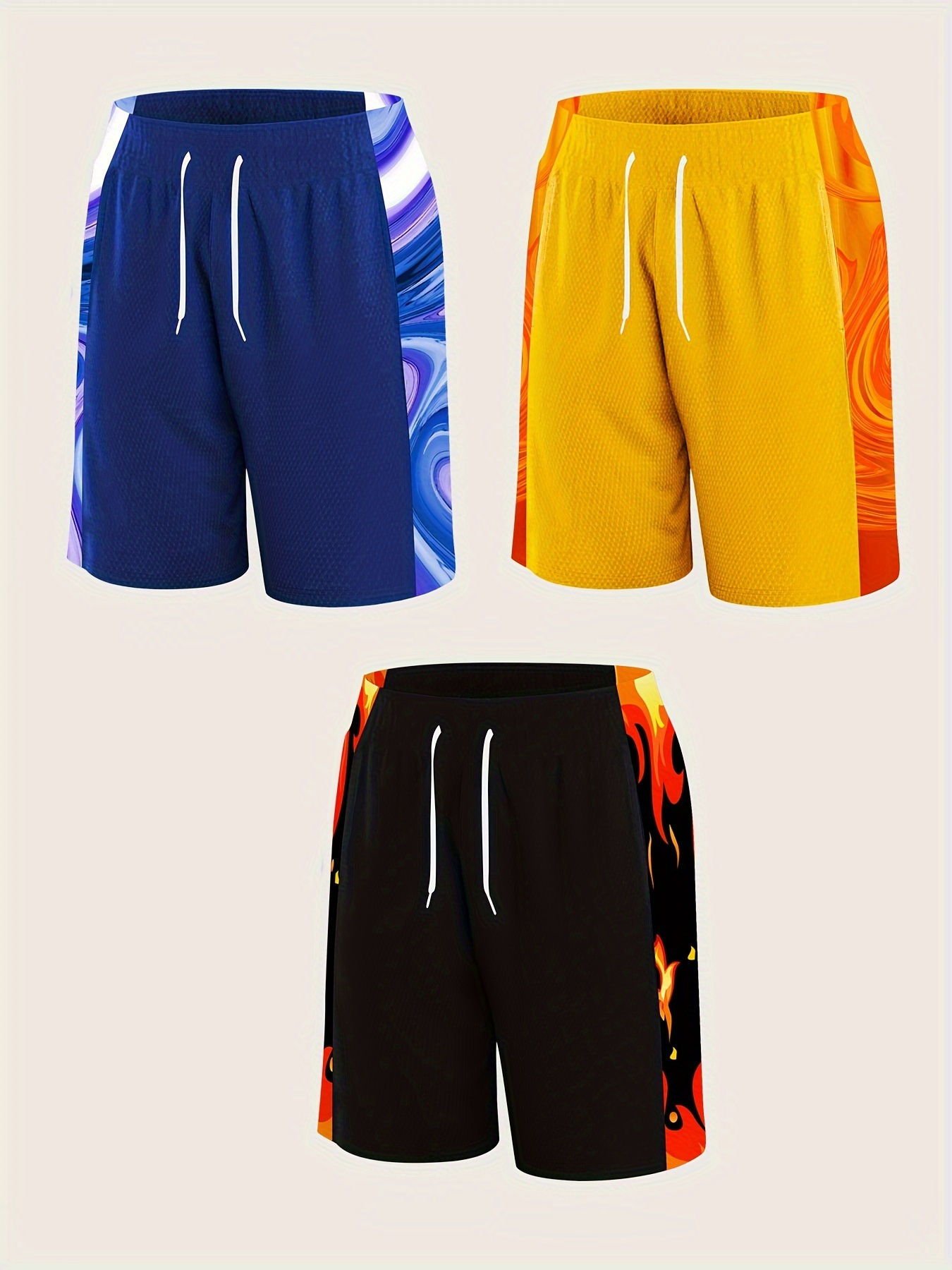Plus Size Men's 3Pcs Creative Pattern Print Casual Shorts For Sports