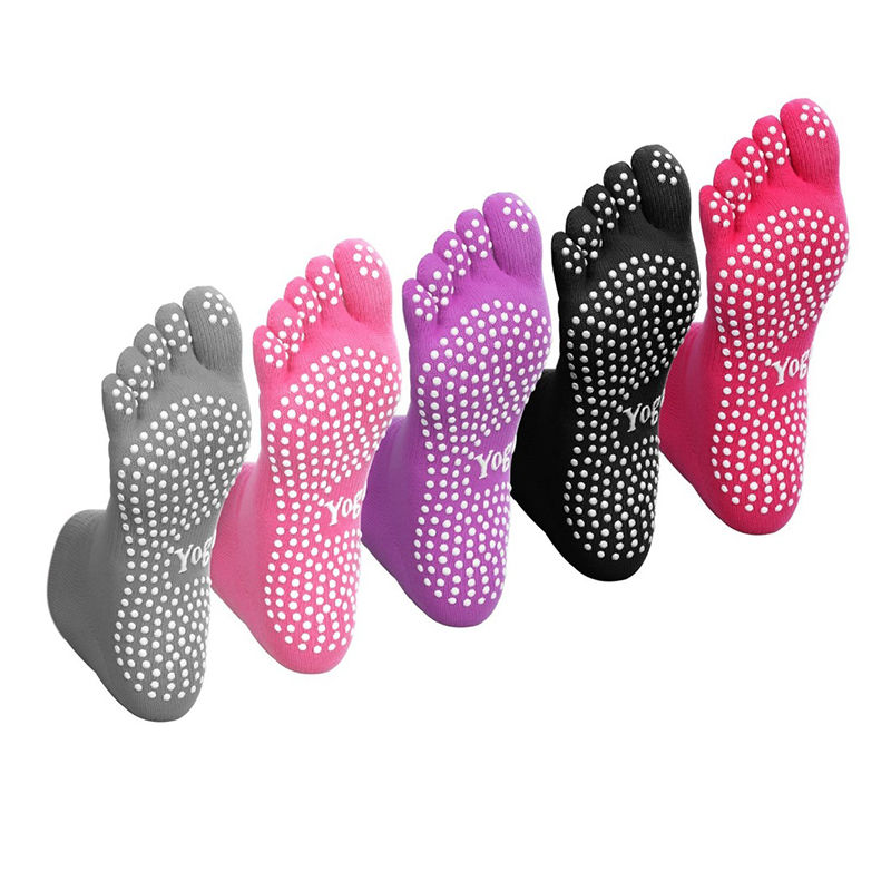 Women's Five-Toe Yoga Pilates Socks with Non-Slip Grips Crew Length Body Logo Se