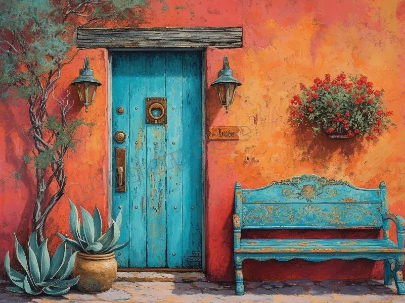 Thumbnail: Vintage Colourful Mexico Wall Art Market Life Traditional Painting HD Canvas