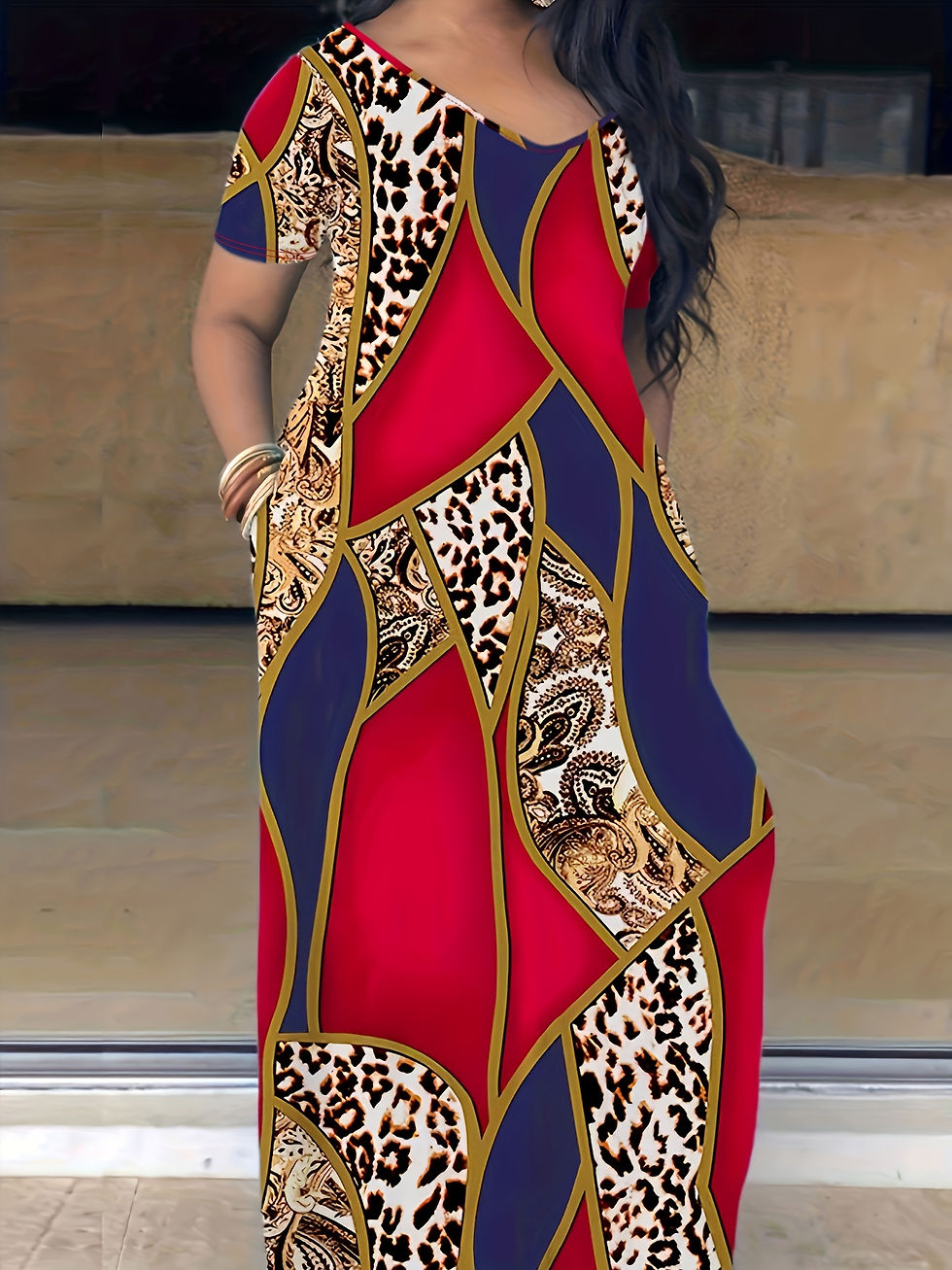 Thumbnail: Plus Size Maxi Dress with Pocket, Women's Plus Tie Dye Print Short Sleeve Elegan