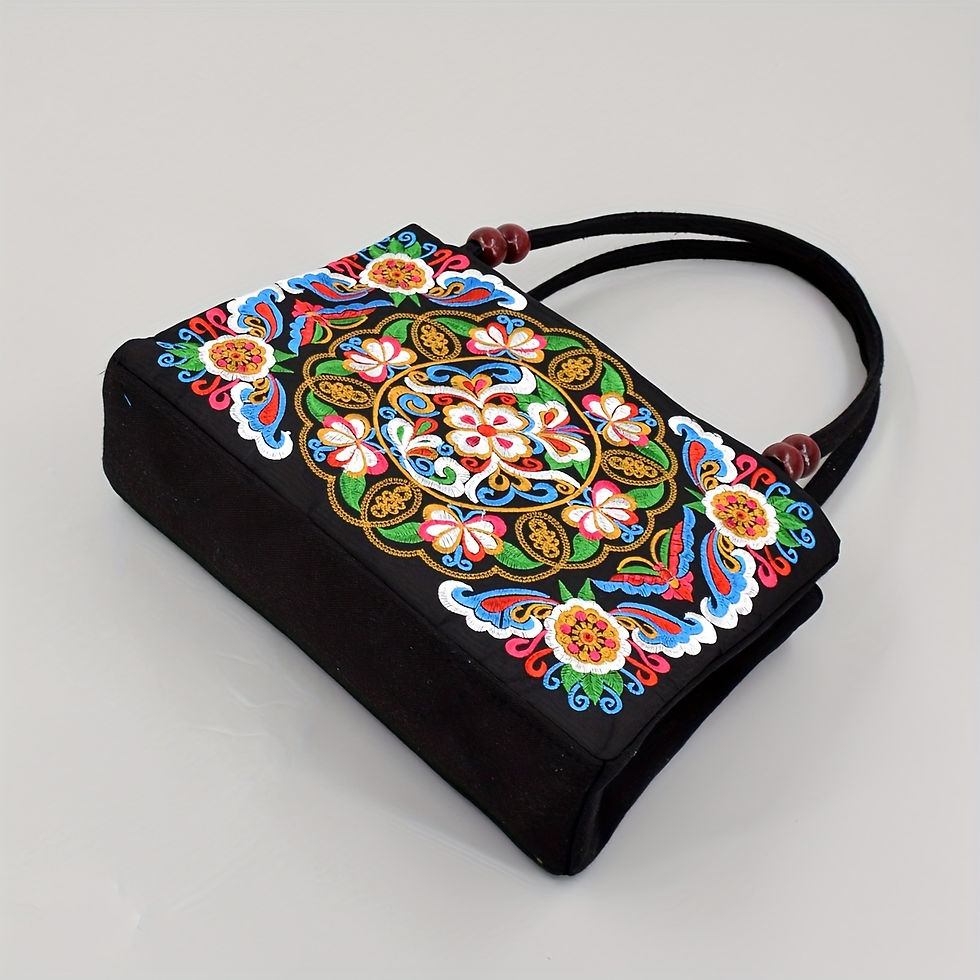 Thumbnail: Embroidered Handbag, Double Zipper Bag, Women's Printed Handbag