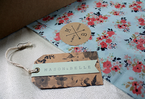 Custom printed E-Commerce packaging, custom printed shipping box for Mason & Belle by Commonwealth Packaging Co.