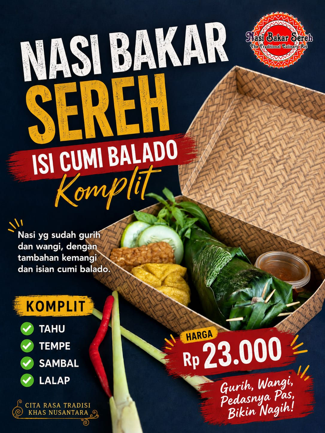 Nasi Bakar Sereh - Cumi Balado Komplit