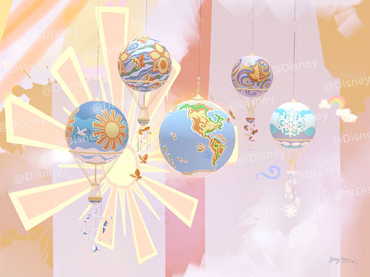 Pastel Digital artwork of the Hot Air Balloons that hang in the Land Pavilion at Epcot Center Disney World