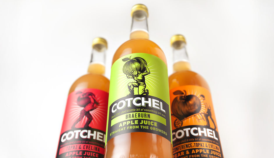 Cotchel juice bottles looking up