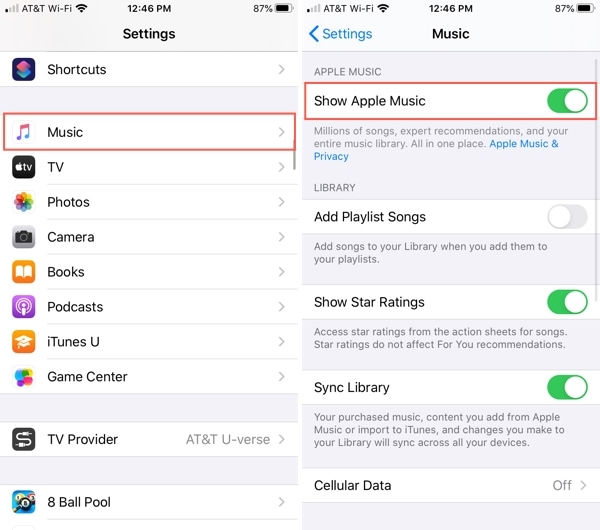 Show Apple Music setting