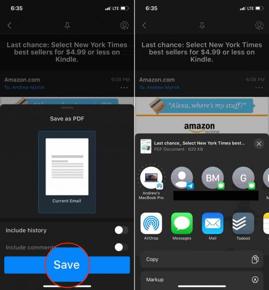 Save an email as a PDF in Spark 2