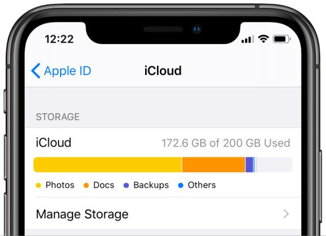 iCloud storage in iPhone settings