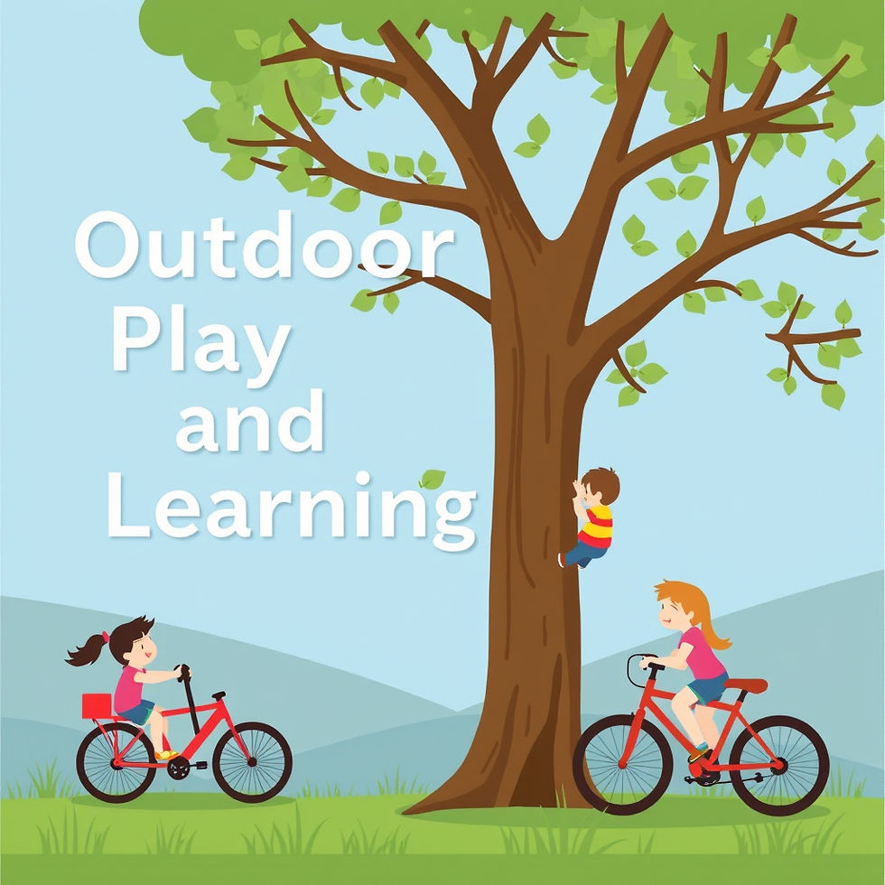 Newsletter called Outdoor Play and Learning, with a clipart image of children climbing tr