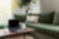 Work from home, workspace, desktop, remote work concept, gray laptop notebook, black empty