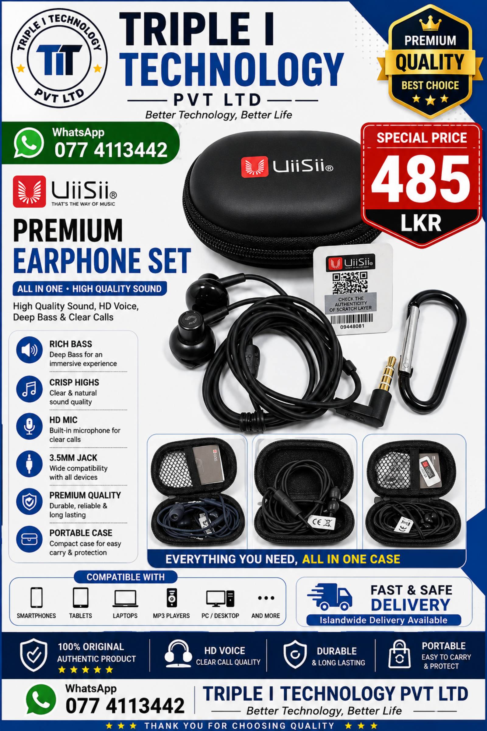 UiiSii Premium Earphone Set with Case