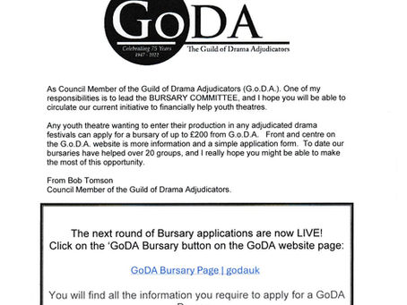 COUNTY DRAMA FESTIVAL - GODA BURSARY OFFER