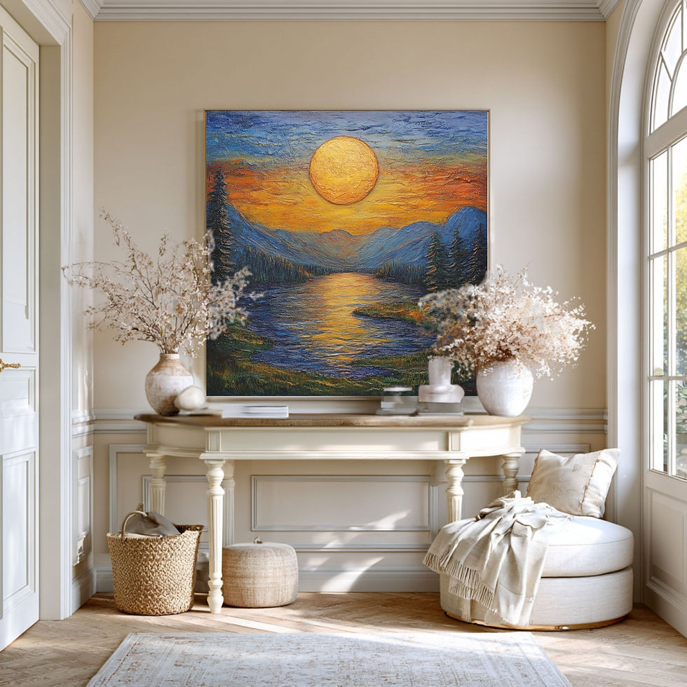 Square sunset landscape wall art with vibrant colors.