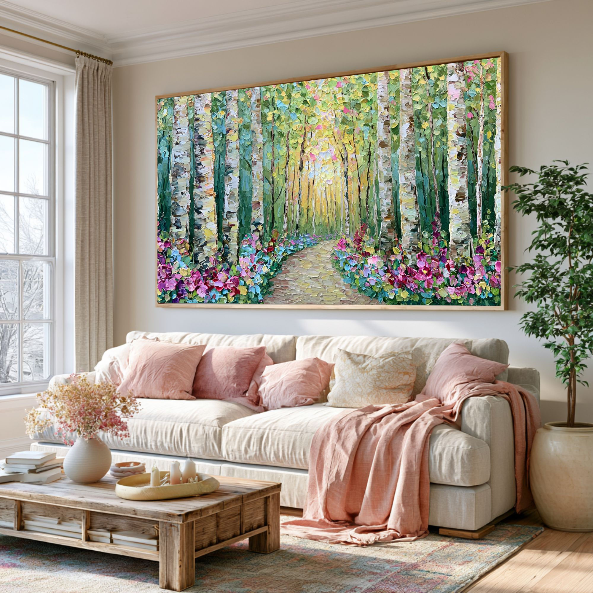 Birch Forest Path Canvas Wall Art for Living Room
